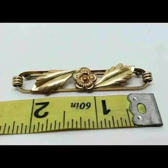 Gold Art Nouveau Brooch Rose Roses Leaves Brooch 12 Kt GF Vintage Repousse - Picture 5 of 6